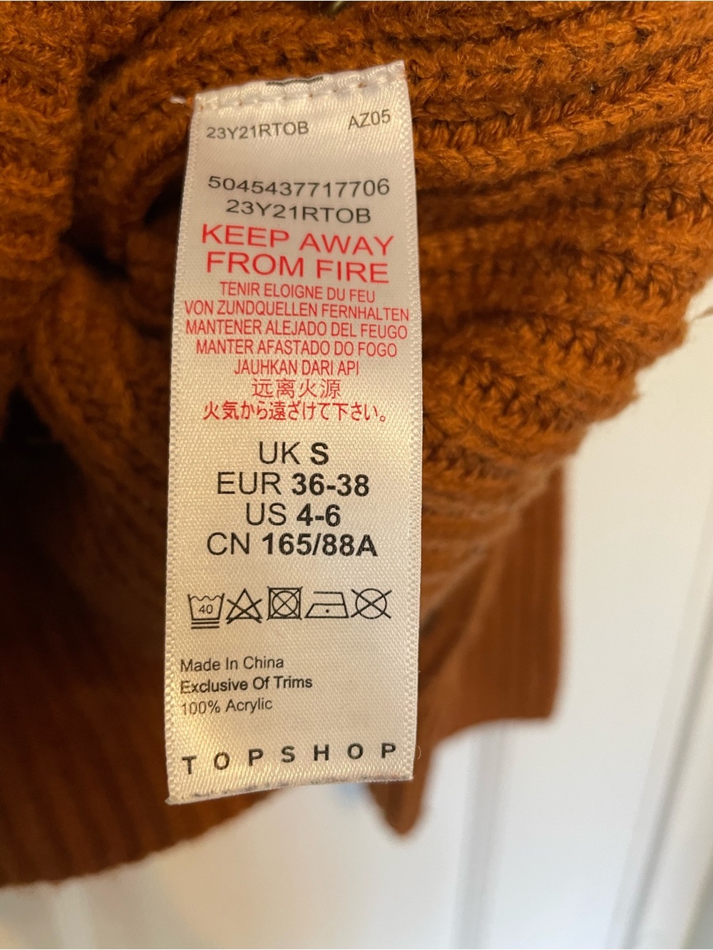 Topshop Rust Ribbed Sweater with Gold Side Buttons - Picture 5 of 5